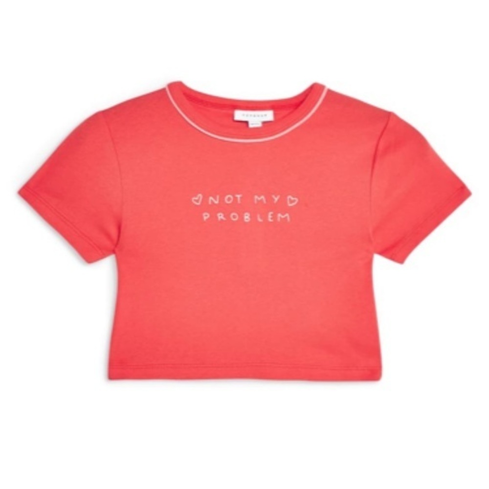 TopShop Not My Problem Red Crop Tee Sz 8, NWT